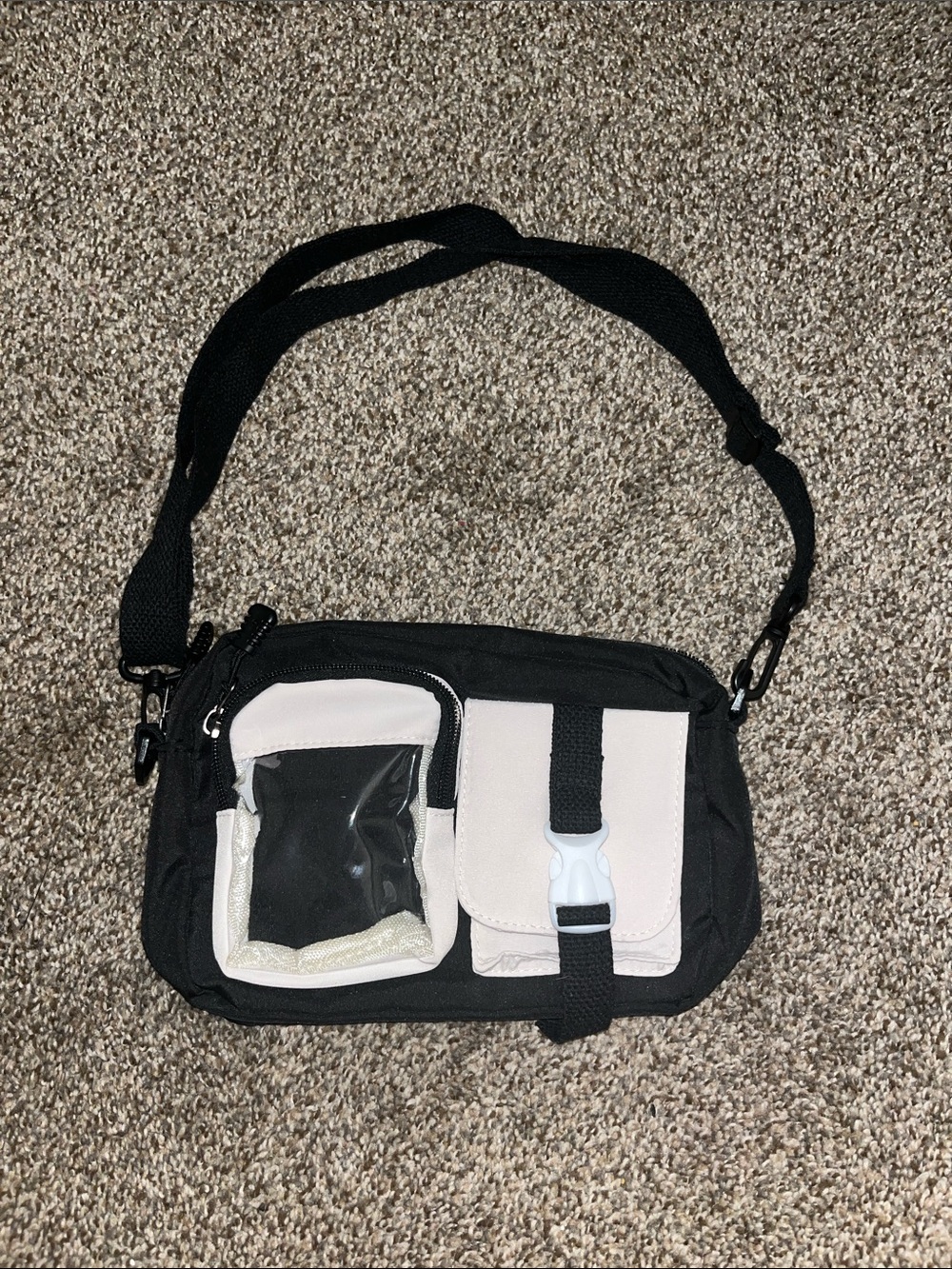 Men's Black and Cream Crossbody Bag - Minimal Utility Sling